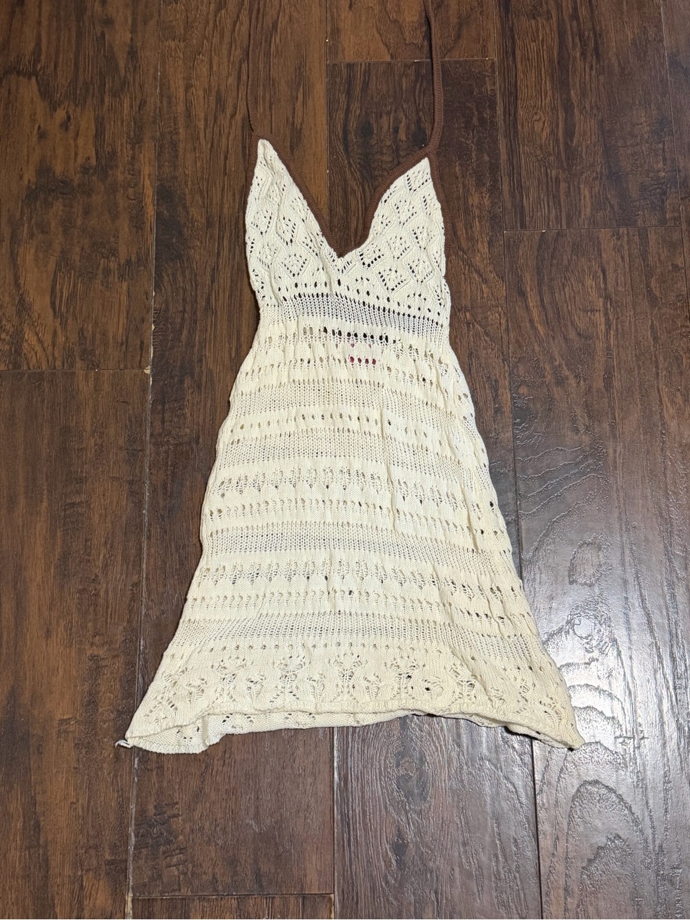 Edikted Cream Crochet Swim Coverup with Brown Straps